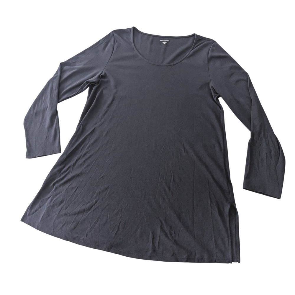 Eileen Fisher Organic Cotton Sleep Tunic Womens M Navy Long Sleeve Lounge Top